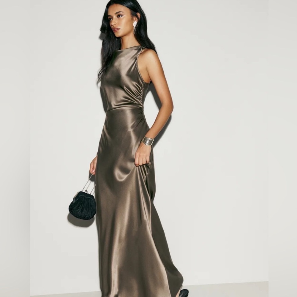 Reformation Brown Satin Maxi Dress